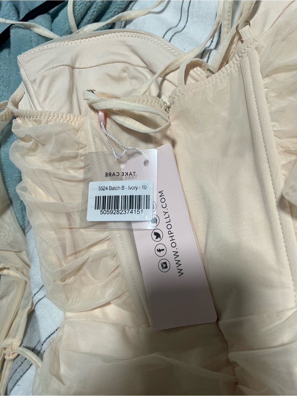 Oh Polly Cream Ruched Mini Dress - Picture 4 of 6